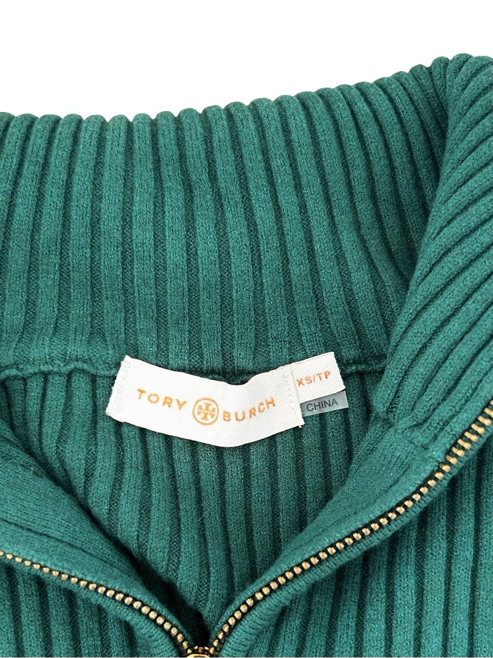 TORY BURCH Noland Norwood Green Front Zip Ribbed Cardigan Sweater XS - Picture 3 of 9